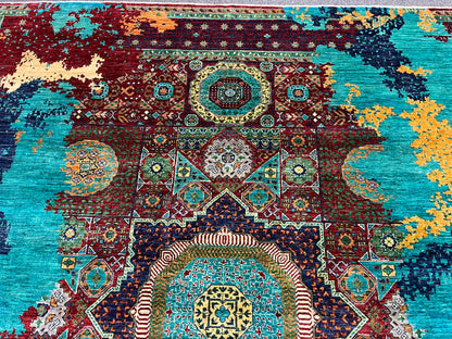 8X10 Mamluk Multicolor Abstract Handmade Wool Rug # 14727