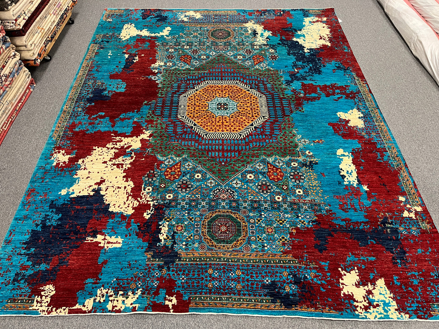 10X13 Mamluk Multicolor Abstract Handmade Wool Rug # 14726
