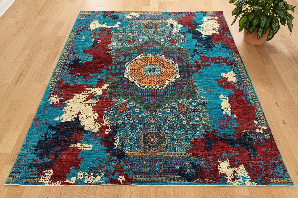 10X13 Mamluk Multicolor Abstract Handmade Wool Rug # 14726