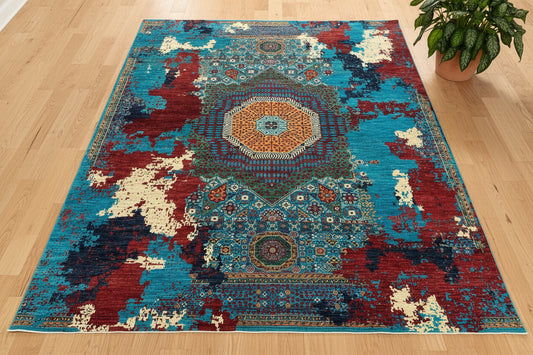 10X13 Mamluk Multicolor Abstract Handmade Wool Rug # 14726