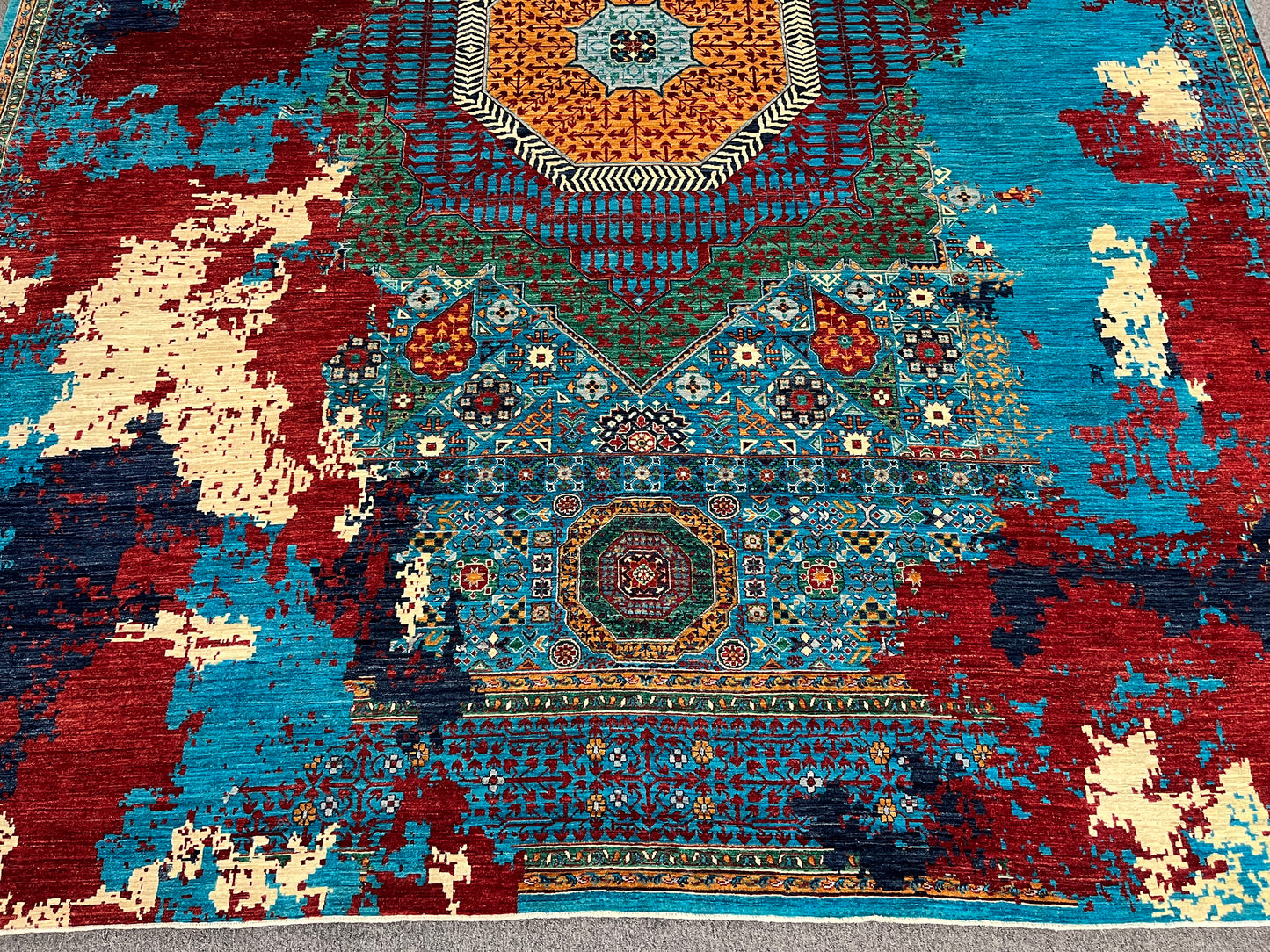 10X13 Mamluk Multicolor Abstract Handmade Wool Rug # 14726
