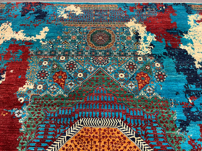 10X13 Mamluk Multicolor Abstract Handmade Wool Rug # 14726