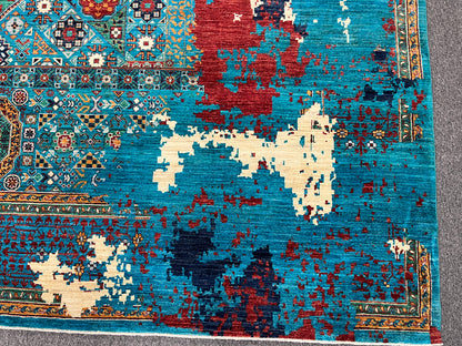 10X13 Mamluk Multicolor Abstract Handmade Wool Rug # 14726
