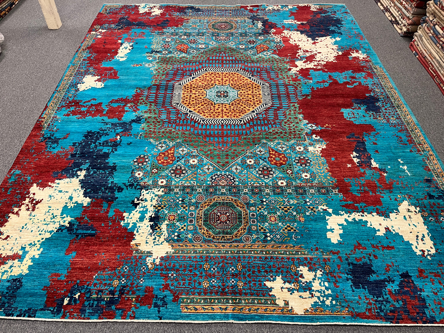 10X13 Mamluk Multicolor Abstract Handmade Wool Rug # 14726