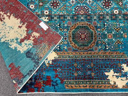 10X13 Mamluk Multicolor Abstract Handmade Wool Rug # 14726