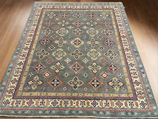 Gray Brown 8X6 Kazak Handmade Wool Rug # 13841