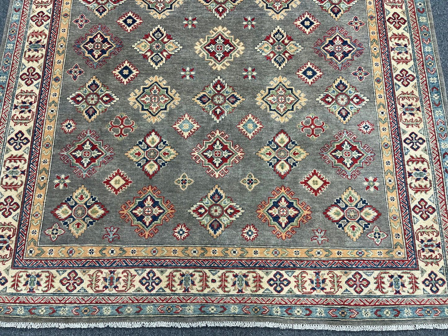 Gray Brown 8X6 Kazak Handmade Wool Rug # 13841