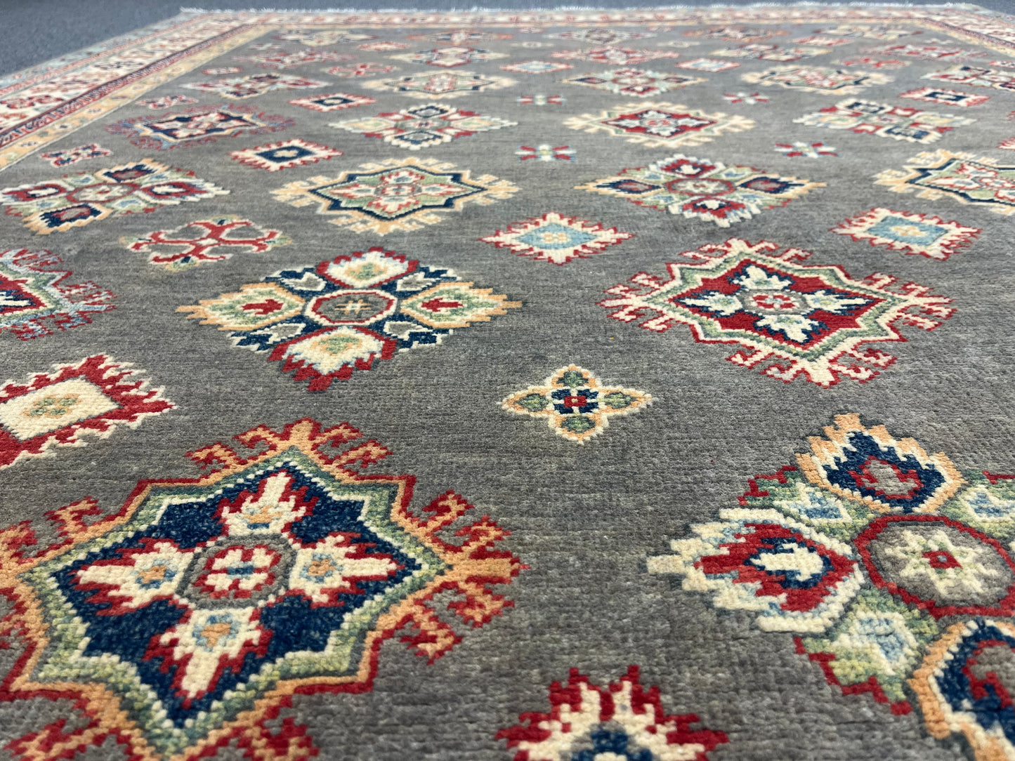 Gray Brown 8X6 Kazak Handmade Wool Rug # 13841