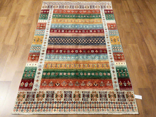 Khorjin Tribal Gabbeh 6X8 Handmade Wool Rug # 14047