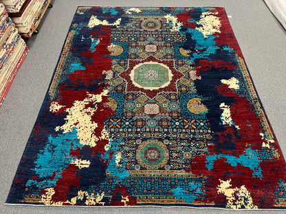 9X12 Mamluk Multicolor Handmade Wool Rug # 14699