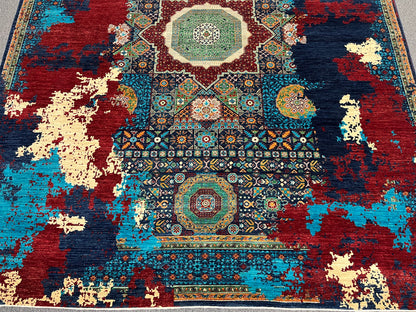9X12 Mamluk Multicolor Handmade Wool Rug # 14699