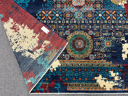 9X12 Mamluk Multicolor Handmade Wool Rug # 14699