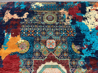 9X12 Mamluk Multicolor Handmade Wool Rug # 14698