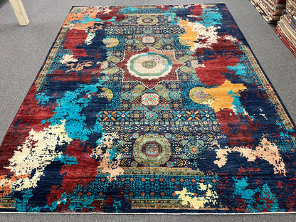 9X12 Mamluk Multicolor Handmade Wool Rug # 14698