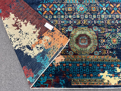 9X12 Mamluk Multicolor Handmade Wool Rug # 14698