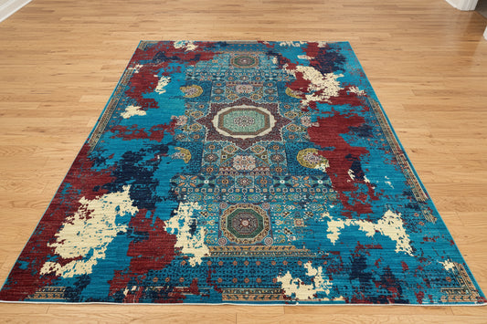 9X12 Mamluk Multicolor Abstract Handmade Wool Rug # 14724