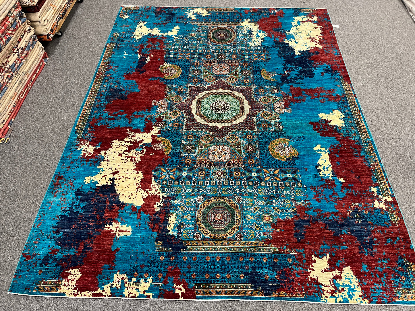 9X12 Mamluk Multicolor Abstract Handmade Wool Rug # 14724