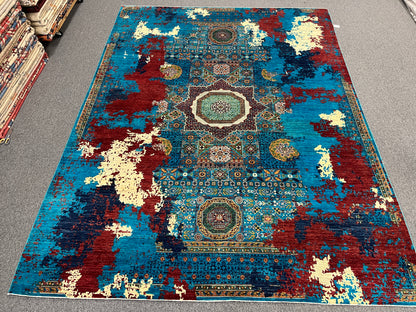 9X12 Mamluk Multicolor Abstract Handmade Wool Rug # 14724