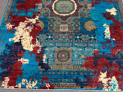 9X12 Mamluk Multicolor Abstract Handmade Wool Rug # 14724