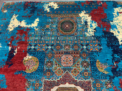 9X12 Mamluk Multicolor Abstract Handmade Wool Rug # 14724