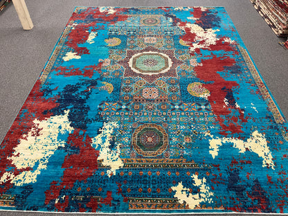 9X12 Mamluk Multicolor Abstract Handmade Wool Rug # 14724