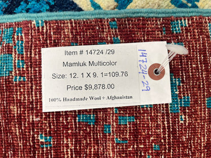 9X12 Mamluk Multicolor Abstract Handmade Wool Rug # 14724