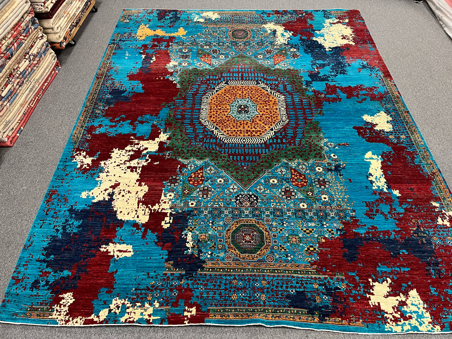 10X13 Mamluk Multicolor Abstract Handmade Wool Rug # 14725