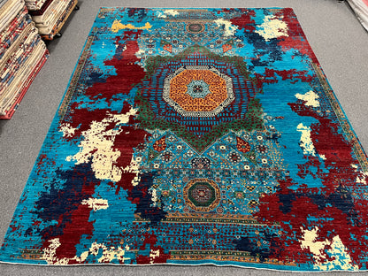 10X13 Mamluk Multicolor Abstract Handmade Wool Rug # 14725