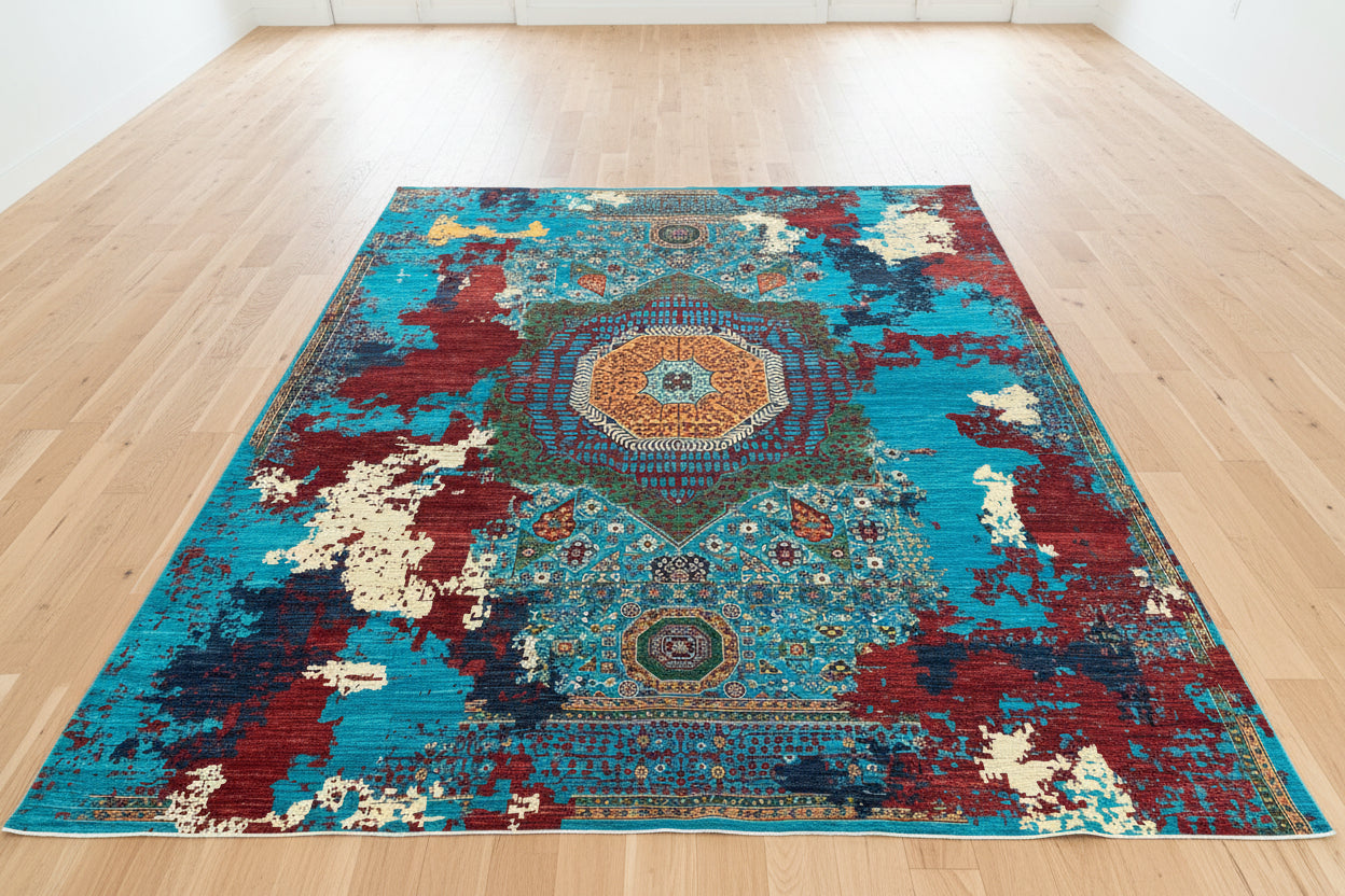 10X13 Mamluk Multicolor Abstract Handmade Wool Rug # 14725