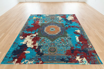 10X13 Mamluk Multicolor Abstract Handmade Wool Rug # 14725