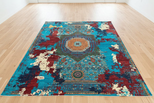 10X13 Mamluk Multicolor Abstract Handmade Wool Rug # 14725