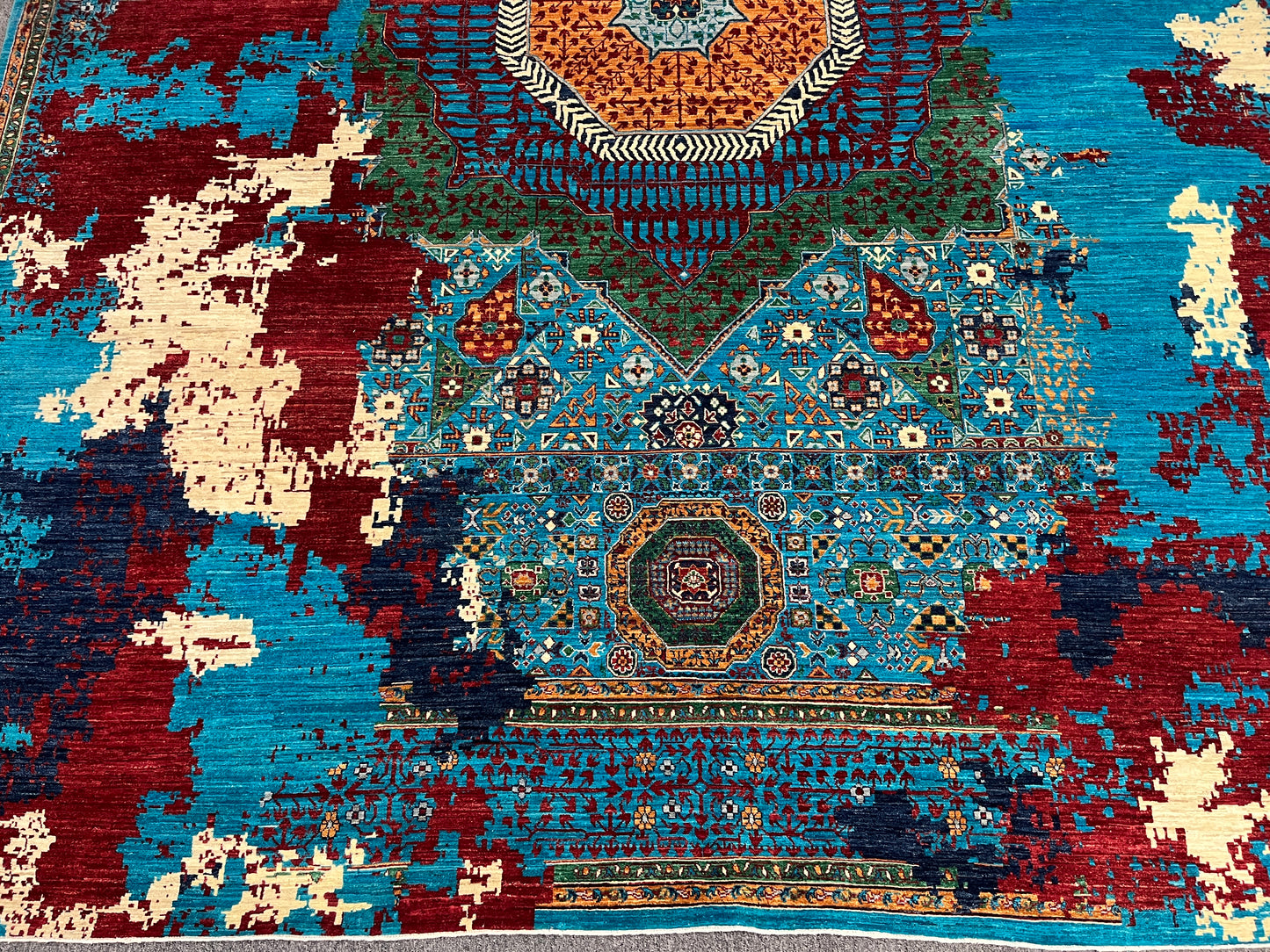 10X13 Mamluk Multicolor Abstract Handmade Wool Rug # 14725