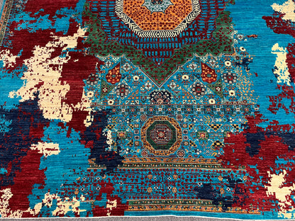 10X13 Mamluk Multicolor Abstract Handmade Wool Rug # 14725