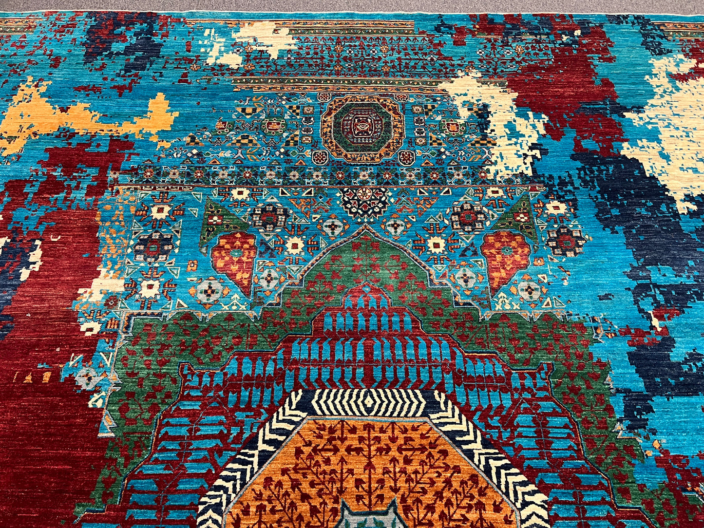 10X13 Mamluk Multicolor Abstract Handmade Wool Rug # 14725