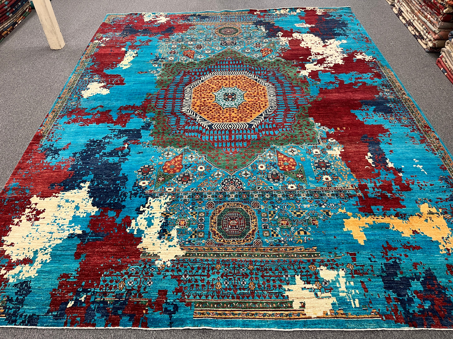 10X13 Mamluk Multicolor Abstract Handmade Wool Rug # 14725