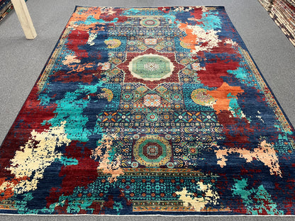 9X12 Mamluk Multicolor Handmade Wool Rug # 14716