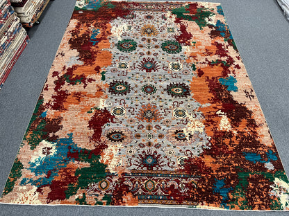 9X12 Mamluk Multicolor Handmade Wool Rug # 14717