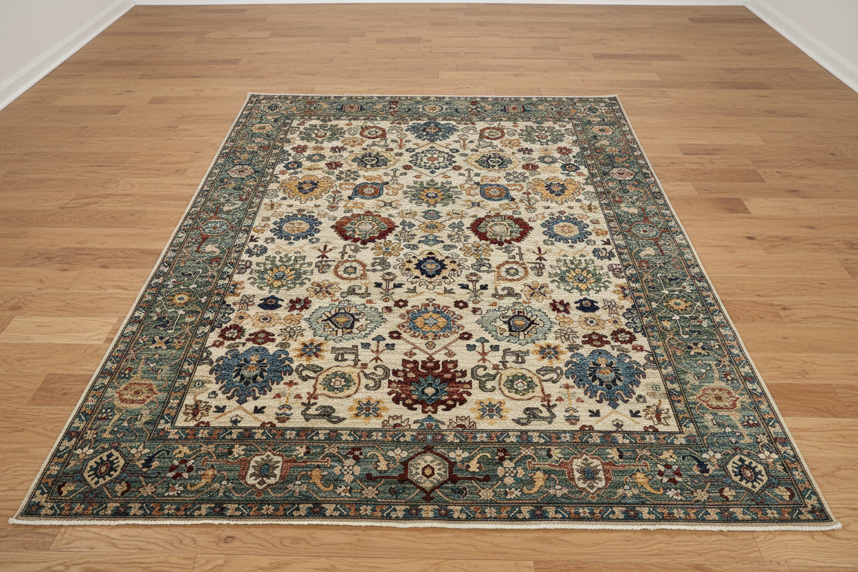 8X10 Beige Aryana Agra Handmade Wool Rug # 14740
