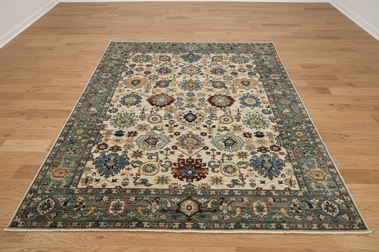 8X10 Beige Aryana Agra Handmade Wool Rug # 14740