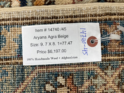 8X10 Beige Aryana Agra Handmade Wool Rug # 14740
