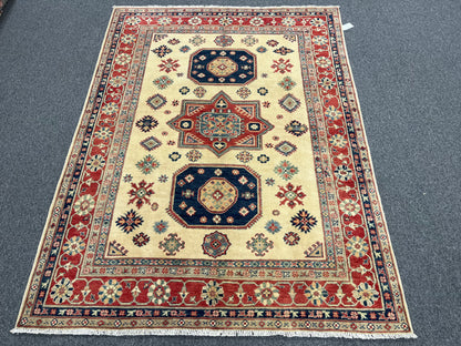 Kazak Beige 6X8 Handmade Wool Rug # 13808