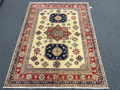 Kazak Beige 6X8 Handmade Wool Rug # 13808