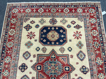 Kazak Beige 6X8 Handmade Wool Rug # 13808