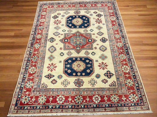 Kazak Beige 6X8 Handmade Wool Rug # 13808