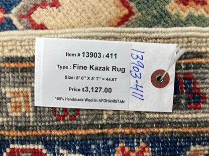 Kazak Beige 6X8 Handmade Wool Rug # 13903