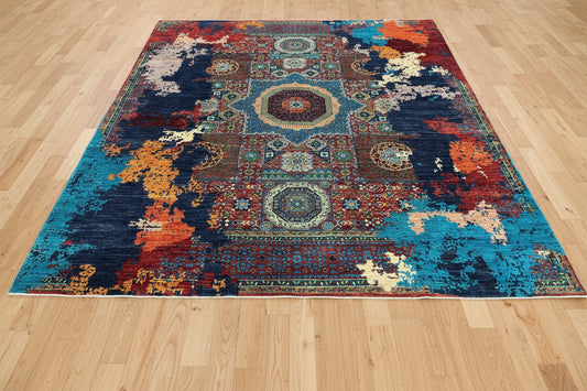 8X10 Mamluk Multicolor Abstract Handmade Wool Rug # 14723
