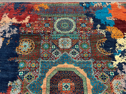 8X10 Mamluk Multicolor Abstract Handmade Wool Rug # 14723
