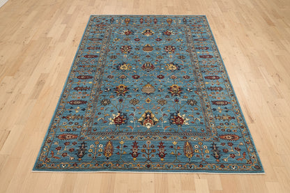 Mohal Light Blue 7X10 Handmade Wool Rug # 14729