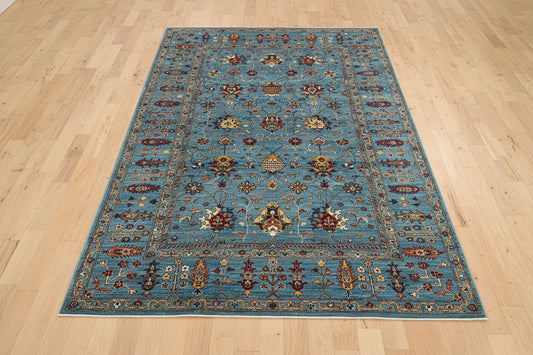 Mohal Light Blue 7X10 Handmade Wool Rug # 14729