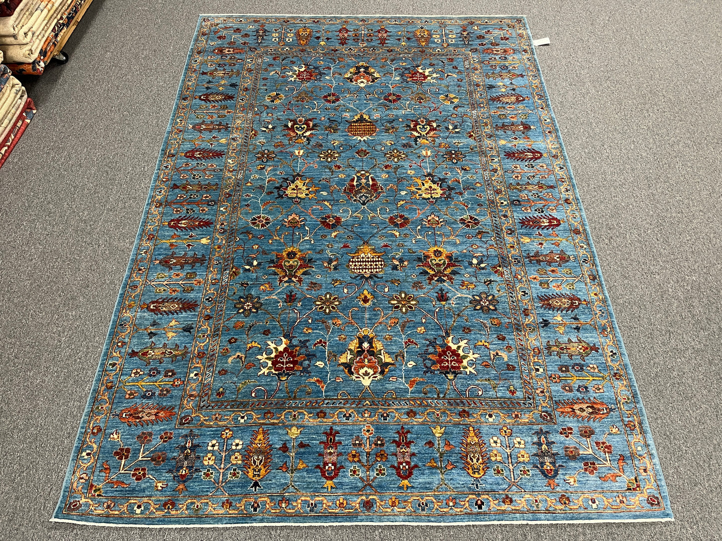 Mohal Light Blue 7X10 Handmade Wool Rug # 14729